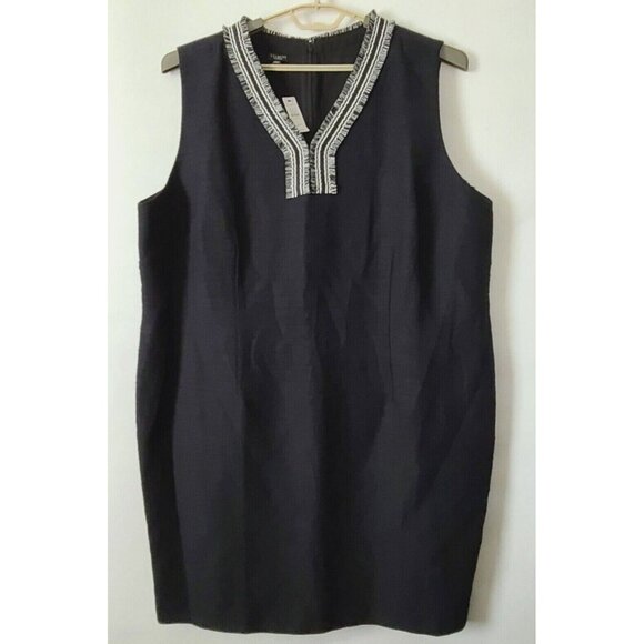 Talbots Dresses & Skirts - Talbots Plus Petite V Neck Shift Dress 22WP Black Fringe Sleeveless Lined NWT